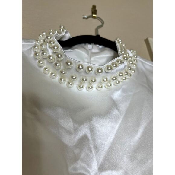 NWT LT LanTing Bride Dress Gown Dark Navy Blue Pearl White Women's Size 10 Faux - Picture 4 of 10